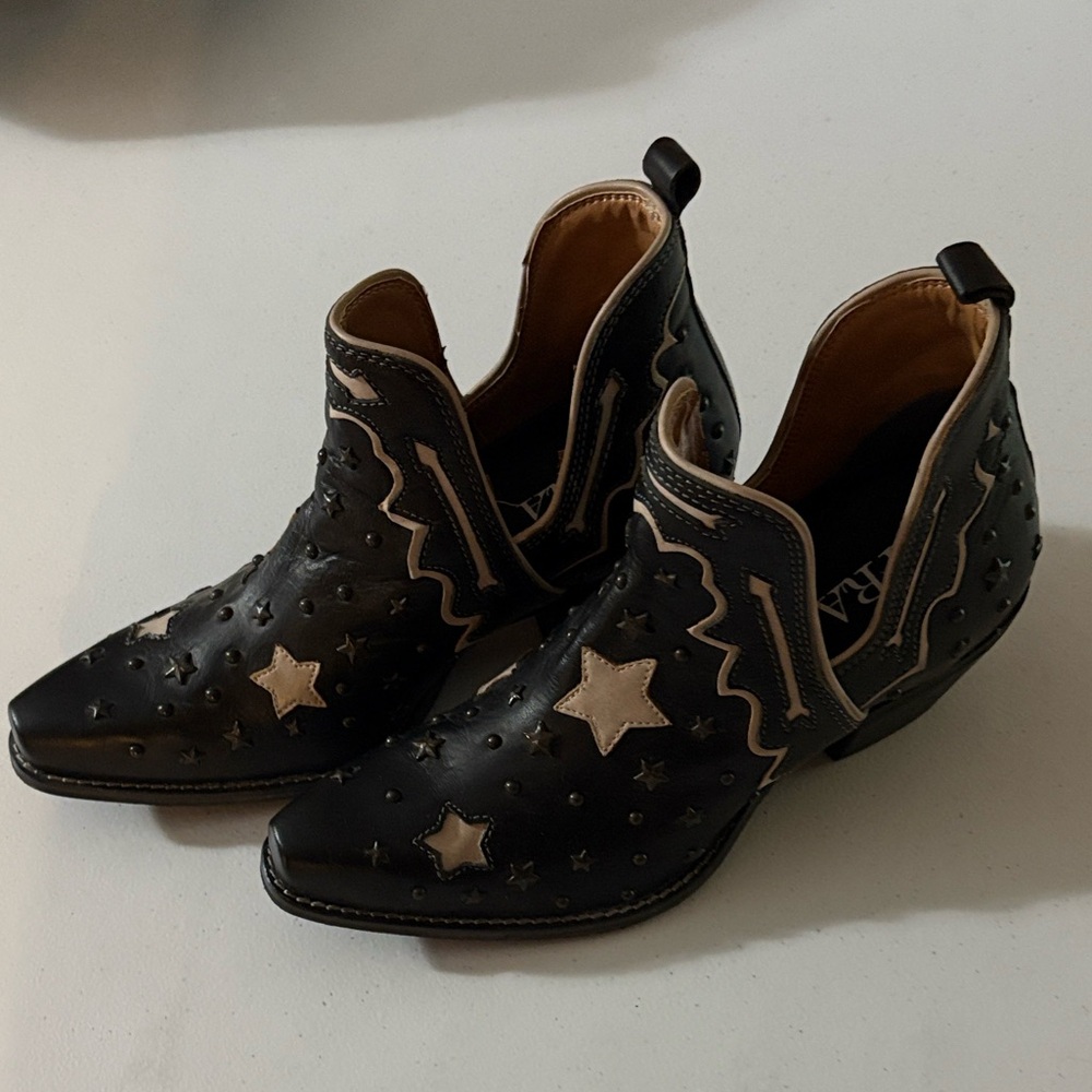 Myra Black Star Embellished Ankle Cowboy Boots